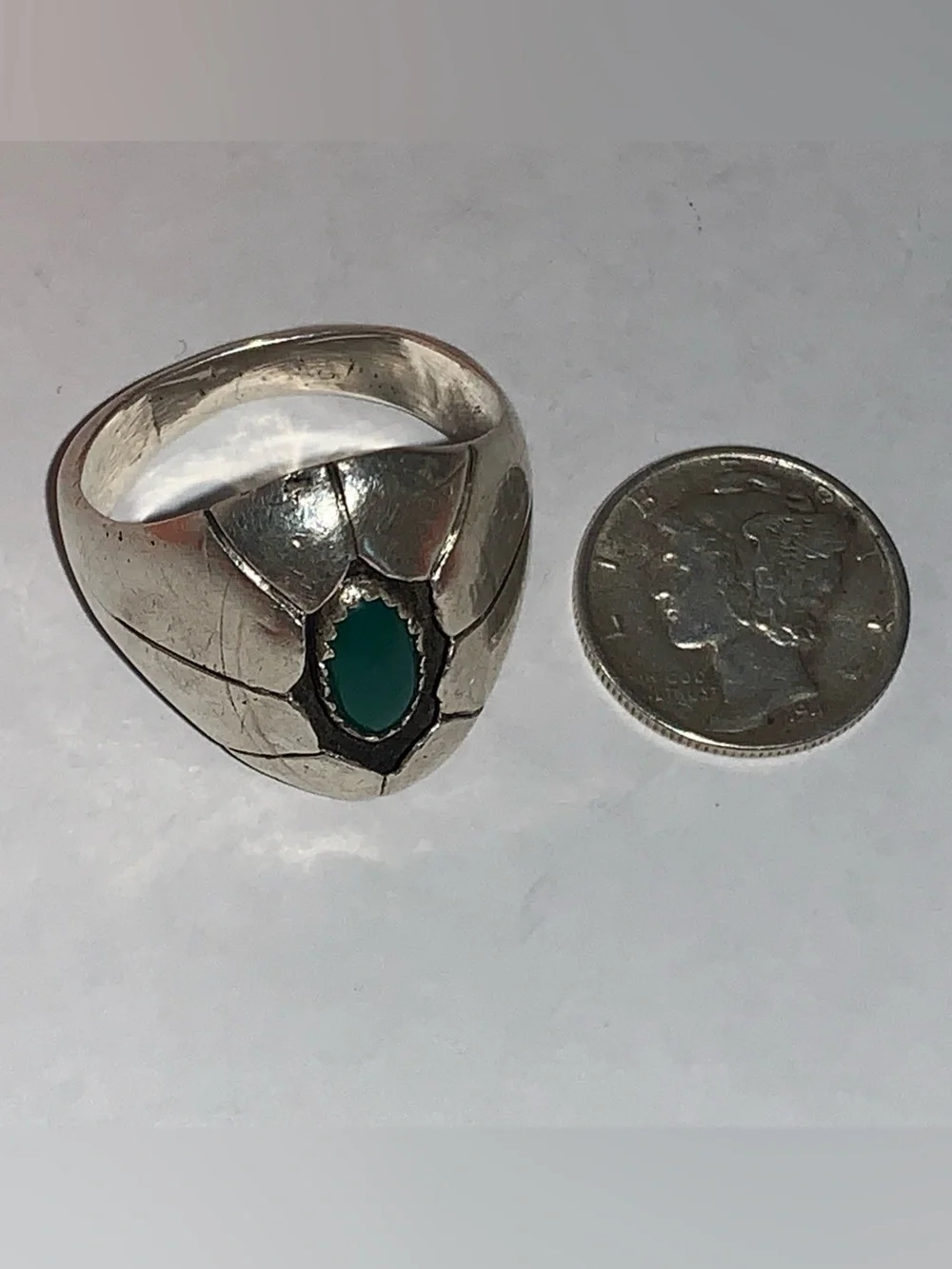 Vintage Sterling Navajo Turquoise Sterling Silver Shadowbox Ring Size 10 3/4 12g
